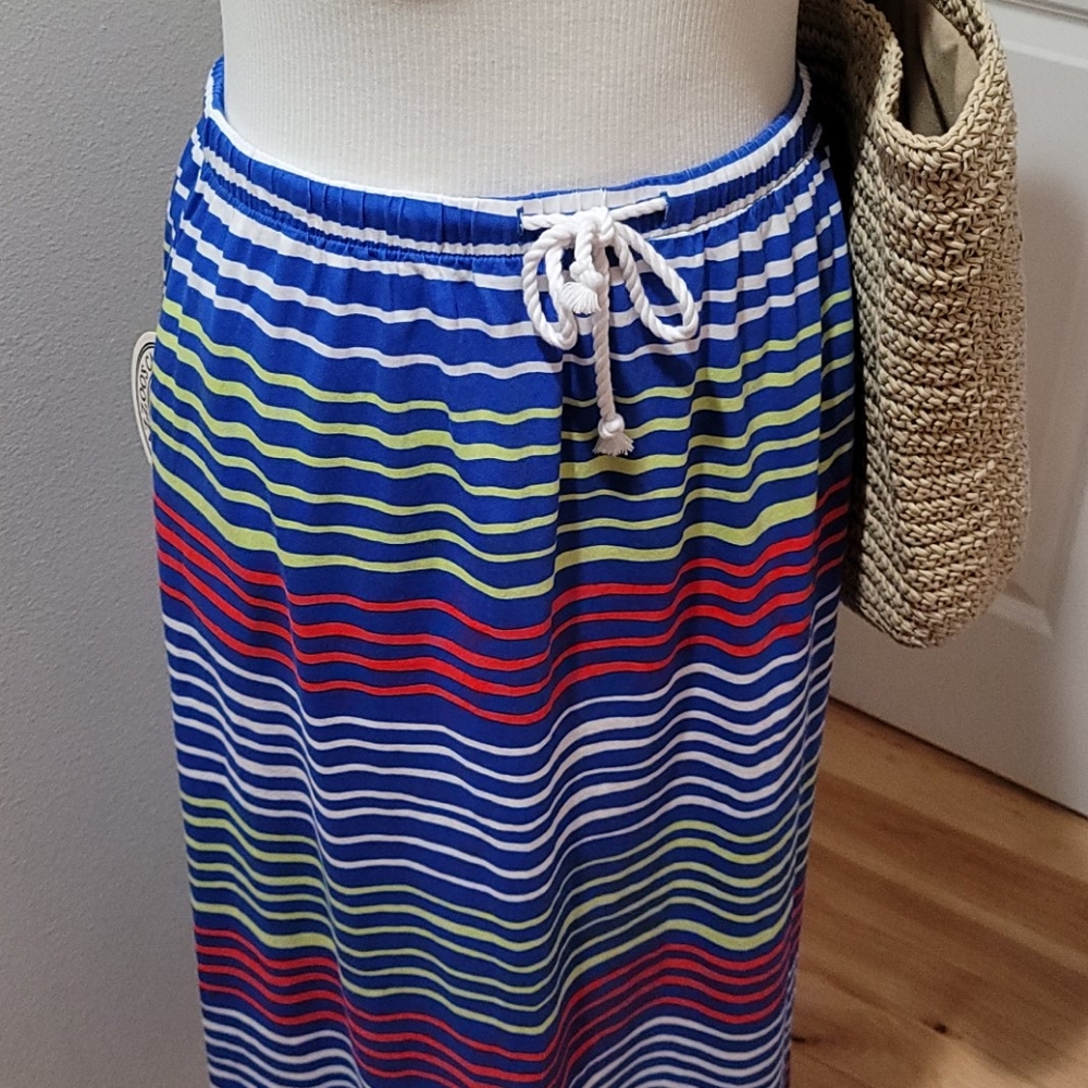 TOMMY HILFIGER CASUAL BOHEMIAN SUMMER MINIMALIST STRIPES MAXI LONG SKIRT MEDIUM